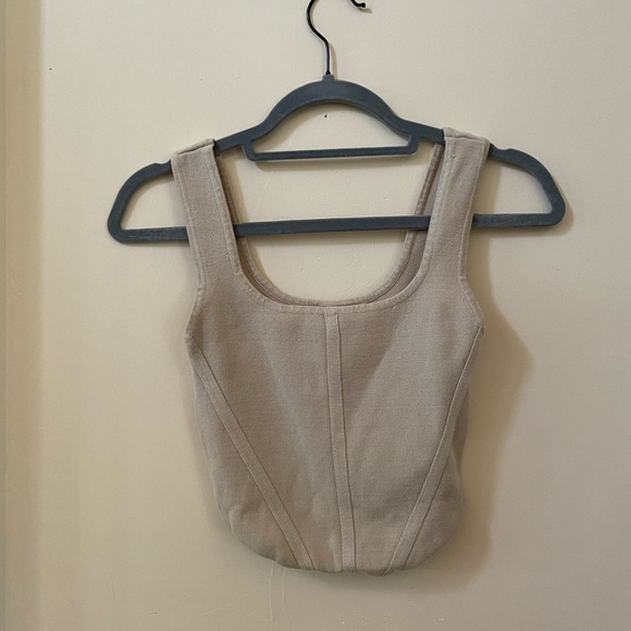 HOUSE OF HARLOW 1960 TAN CREAM CORSET KNIT CROP TOP SQUARE SCOOP NECK SIZE XS - Picture 4 of 6